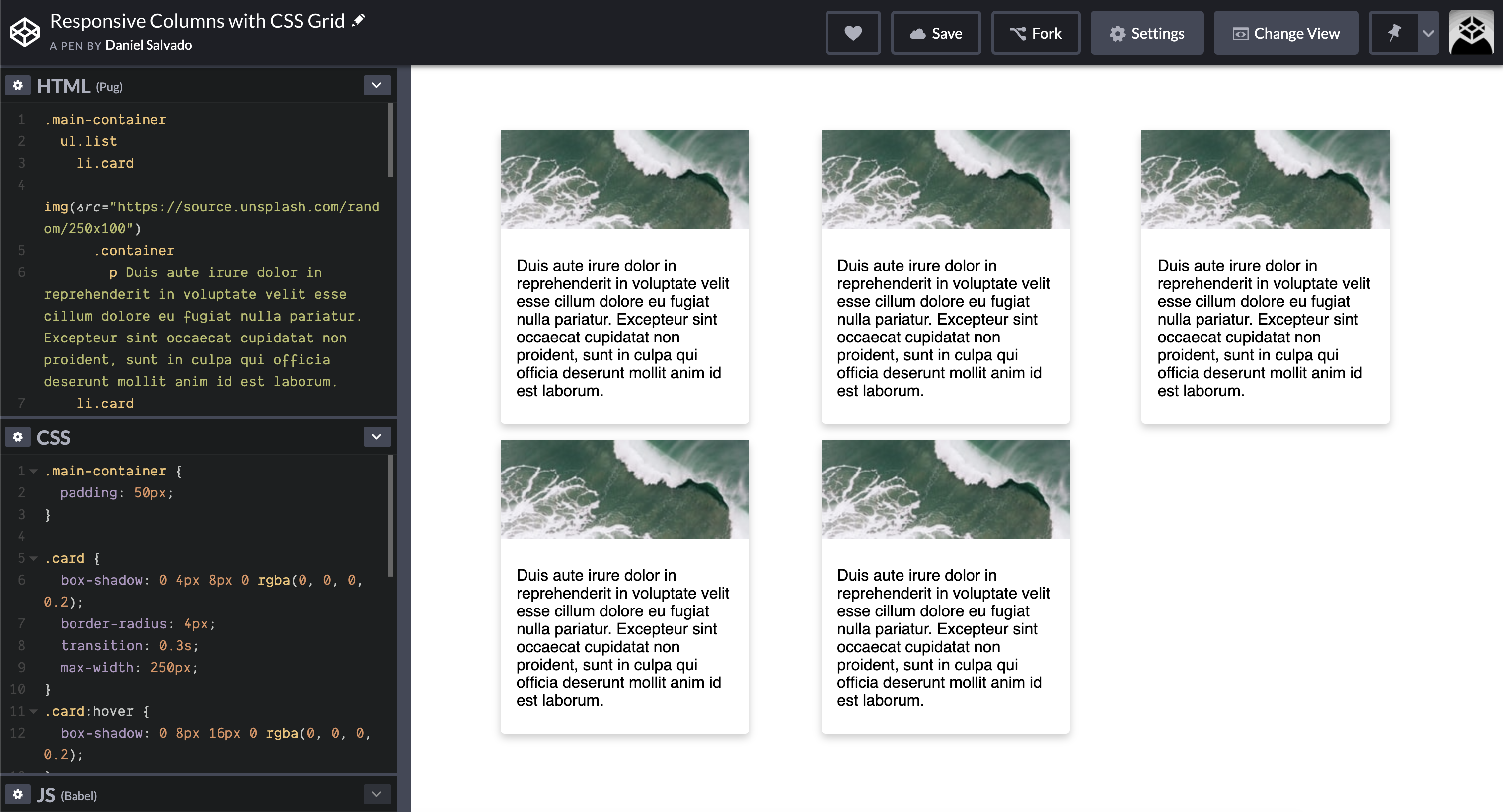CodePen for responsive columns CSS Grid